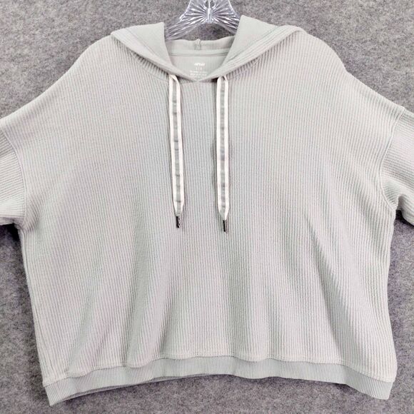 Aerie Pullover Womens Sz L Pastel Green Hoodie Waffle Knit Drawstring Cotton - Picture 4 of 12